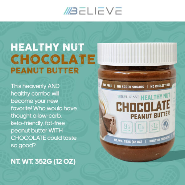 3Believe - Healthy Nut Creamy Peanut Butter - Low Carb, High Protein, Fat-Free, Double Roasted, Ideal for Spreading, Smoothies & Snacking - 12 oz