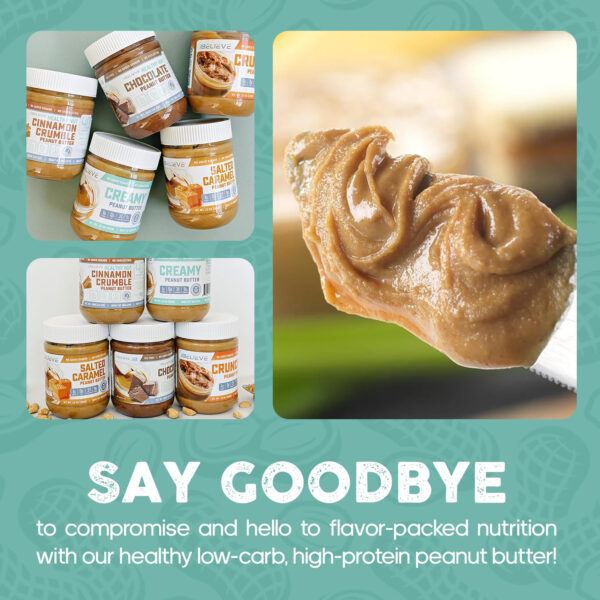 3Believe - Healthy Nut Creamy Peanut Butter - Low Carb, High Protein, Fat-Free, Double Roasted, Ideal for Spreading, Smoothies & Snacking - 12 oz