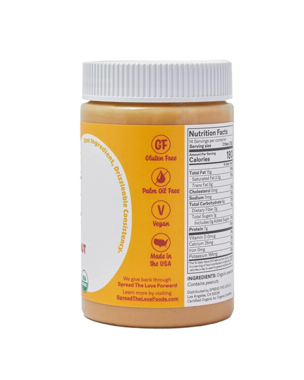 Spread The Love NAKED Organic Peanut Butter, 16 Ounce (Organic, All Natural, Vegan, Gluten-free, Creamy, Dry-Roasted, No added salt, No added sugar, No palm oil) (1-Pack)