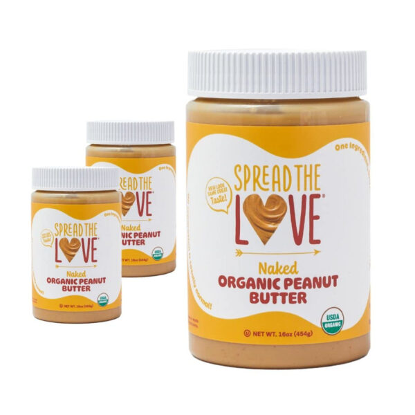 Spread The Love NAKED Organic Peanut Butter, 16 Ounce (Organic, All Natural, Vegan, Gluten-free, Creamy, Dry-Roasted, No added salt, No added sugar, No palm oil) (1-Pack)