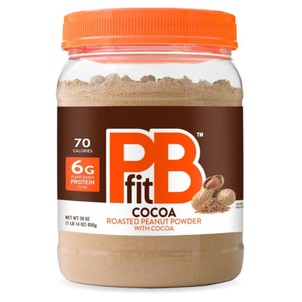 689374477f386925781a90ebc9754c44f0a1fa465ffc5b0d8b4bd.jpg PBfit 30 Ounce Peanut Butter Powder Chocolate Flavor, Cocoa Powdered Peanut Butter Spread From Real Roasted Peanuts and Cocoa, 6g of Protein 7% DV, Gluten-Free, 70 calories, 88% less fat (Pack of 1)