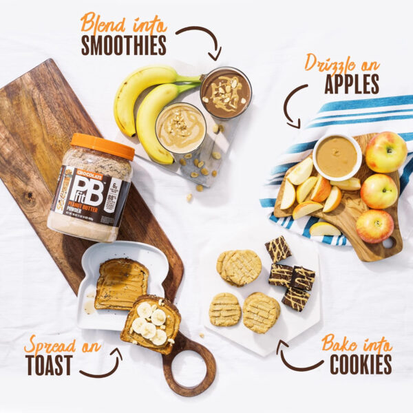 689374554160445ed25dd477d000f4c6eff711e642c383609e1a1.jpg PBfit 30 Ounce Peanut Butter Powder Chocolate Flavor, Cocoa Powdered Peanut Butter Spread From Real Roasted Peanuts and Cocoa, 6g of Protein 7% DV, Gluten-Free, 70 calories, 88% less fat (Pack of 1)