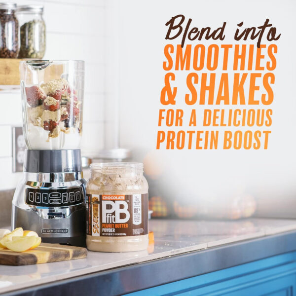 68937456883ee880b9d2b97821a5134834515f69bee445c716a19.jpg PBfit 30 Ounce Peanut Butter Powder Chocolate Flavor, Cocoa Powdered Peanut Butter Spread From Real Roasted Peanuts and Cocoa, 6g of Protein 7% DV, Gluten-Free, 70 calories, 88% less fat (Pack of 1)