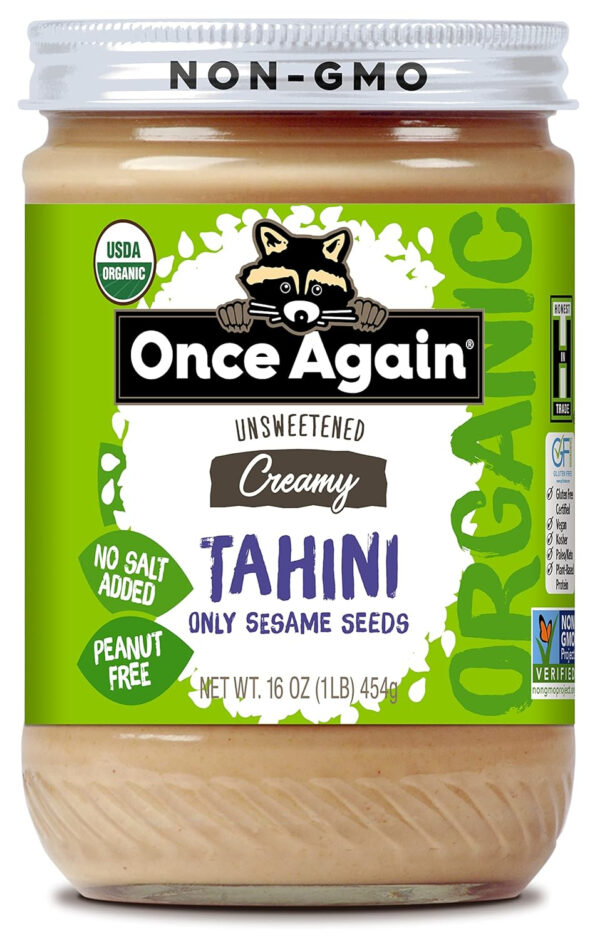 689374c22a07379264ce74f7340ec25972b67414690ee3d0159ea.jpg Once Again Organic Creamy Peanut Butter, 16oz - Salt Free, Unsweetened - USDA Organic, Gluten Free Certified, Vegan, Kosher - Glass Jar