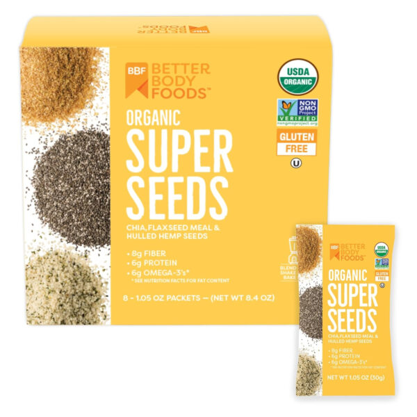 BetterBody Foods Superfood Organic Super Seeds - Blend of Organic Chia Seeds, Milled Flax Seed, Hemp Hearts, Add to Smoothies Shakes & More, 1lb, 16 oz