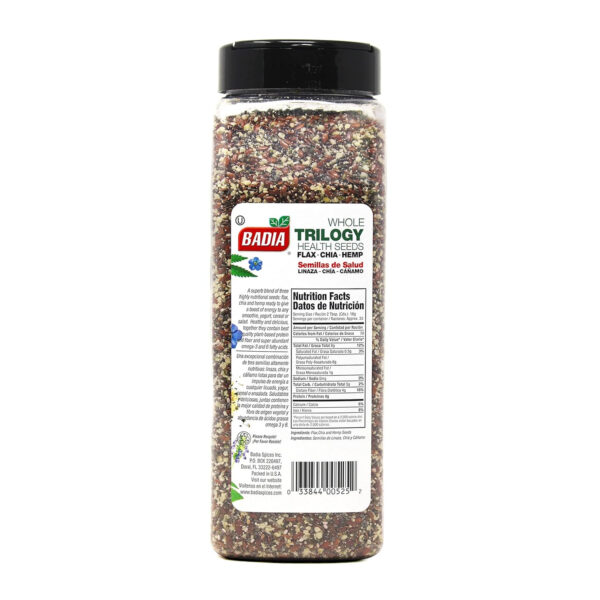 Badia Trilogy Health Seed, Flax, Chia, Hemp Seeds Blend, High Fiber Superfood Mix, Omega-3, 21 oz