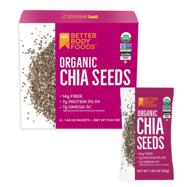 BetterBody Foods Organic Chia Seeds 2 lbs, 32 Oz, with Omega-3, Non-GMO, Gluten Free, Keto Diet Friendly, Vegan, Good Source of Fiber