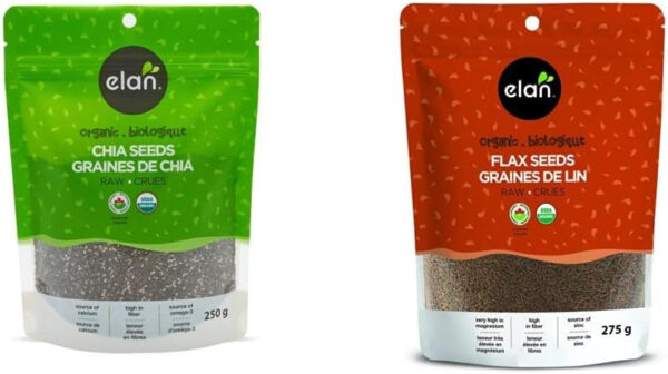 Elan Organic Chia & Flax Seed Superfood Duo, Non-GMO, Vegan, Gluten-Free, Kosher, High in Fibre