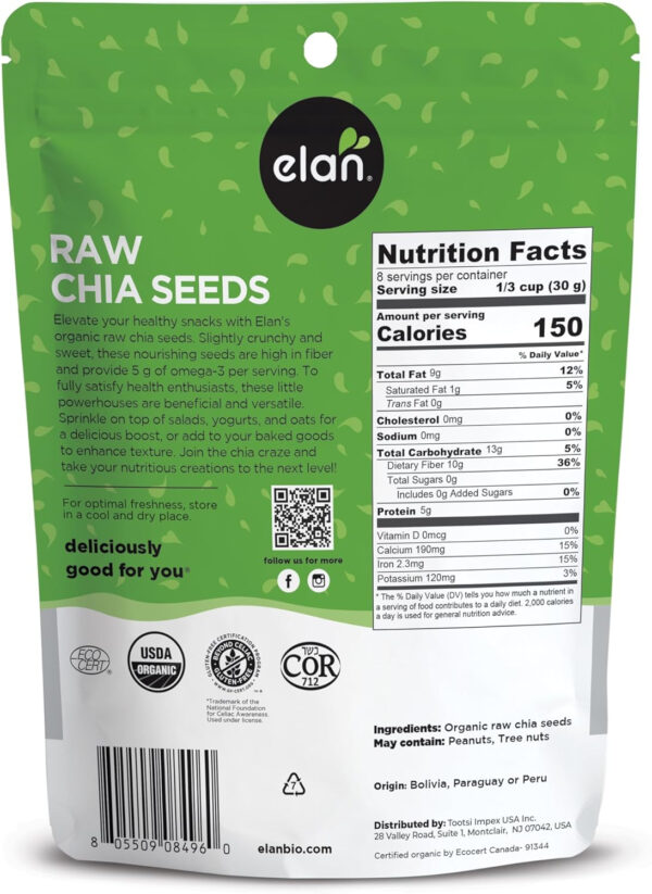 Elan Organic Chia & Flax Seed Superfood Duo, Non-GMO, Vegan, Gluten-Free, Kosher, High in Fibre