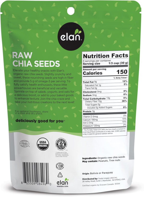 Elan Organic Chia & Flax Seed Superfood Duo, Non-GMO, Vegan, Gluten-Free, Kosher, High in Fibre