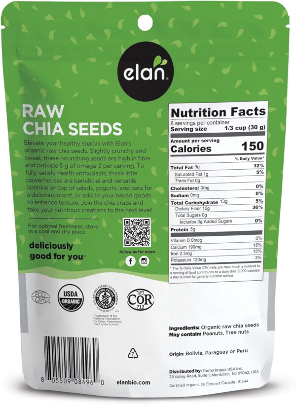 Elan Organic Chia & Flax Seed Superfood Duo, Non-GMO, Vegan, Gluten-Free, Kosher, High in Fibre