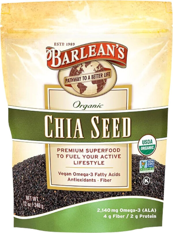 Barlean's Organic Flax Chia Coconut Seed Blend with 2,330 mg Omega 3 Fatty Acids, Fiber Supplement with Whole Chia Seeds and Ground Flaxseed, 12 oz