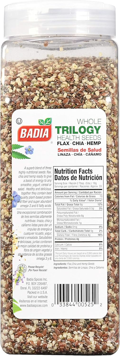 6893792cd9939fd0ec409f694a9765897fd053c1a471e54286165.jpg Badia Trilogy Health Seeds, 21 Ounce (2 Pack)