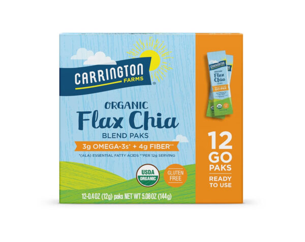 68937941bfa6802f7bdc274e6ed6416a1ad7e39c9c33757191455.jpg Carrington Farms Organic Flax Chia Packs, 0.4 Ounce (Pack of 12), Gluten-Free, Ready-to-Eat, Omega-3 & Fiber Rich, Non-GMO, Perfect for Smoothies, Oatmeal, Salads, High in Protein
