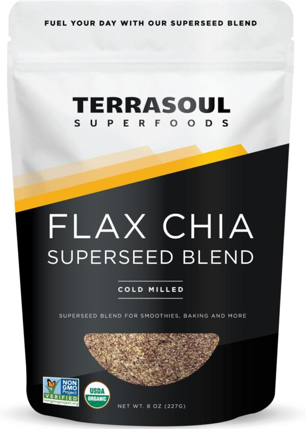 6893797779568574d26d691c7061598d6d39242d5b2ecdd934f9e.jpg Terrasoul Superfoods Organic Flax Chia Blend, 8 oz - Cold Milled Flax | Chia Seeds | Superseed Boost for Energy & Wellness