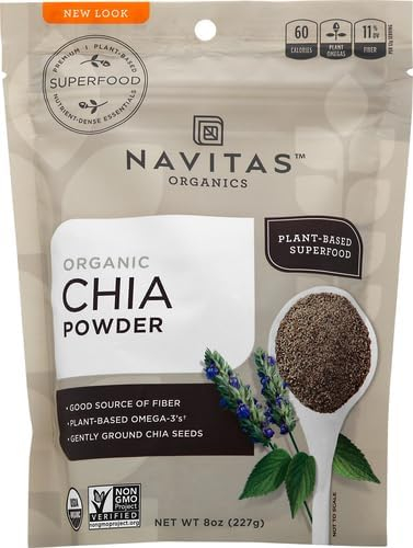 Navitas Organics Chia Seeds – For Chia Pudding, Smoothies, Baking, Salads & More – Omega 3, Fiber, Minerals - USDA Organic, Non GMO, Kosher, Gluten Free, Keto (8oz. Bag, 8 Servings)