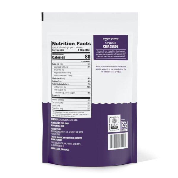 68937a27954dc54bc0400769868f3c6778162bf0b433b35a4e61f.jpg Amazon Grocery, Organic Chia Seeds, 16 Oz (Previously Amazon Fresh, Packaging May Vary)