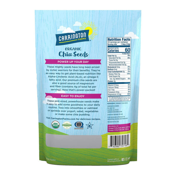 68937a44b2ed098a481f919a6fe976dc116ca7734b7f382239bc7.jpg Carrington Farms Organic Chia Seeds, Gluten Free, USDA Organic, 14 Ounce