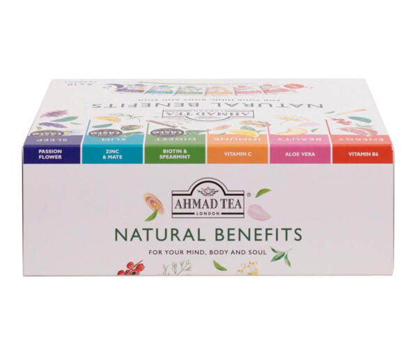 Ahmad Tea Natural Benefit Functional Tea Selection Pack | Green teas, Fruit & Herbal Infusions | Perfect herbal tea gift - 60 Teabag Sachets | 6 blends