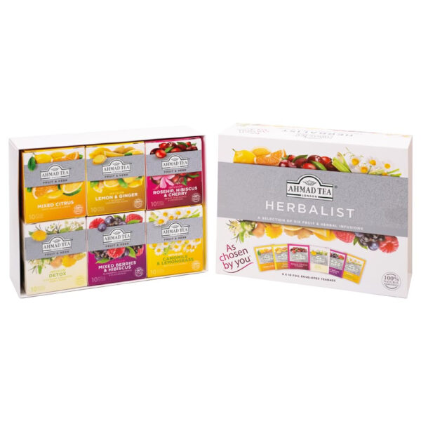 Ahmad Tea Natural Benefit Functional Tea Selection Pack | Green teas, Fruit & Herbal Infusions | Perfect herbal tea gift - 60 Teabag Sachets | 6 blends