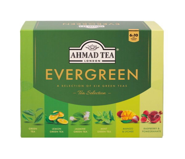 Ahmad Tea Natural Benefit Functional Tea Selection Pack | Green teas, Fruit & Herbal Infusions | Perfect herbal tea gift - 60 Teabag Sachets | 6 blends