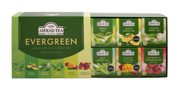 Ahmad Tea Natural Benefit Functional Tea Selection Pack | Green teas, Fruit & Herbal Infusions | Perfect herbal tea gift - 60 Teabag Sachets | 6 blends