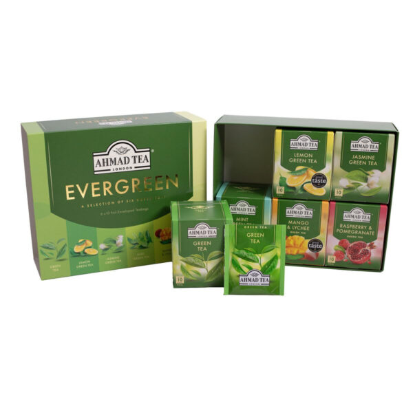 Ahmad Tea Natural Benefit Functional Tea Selection Pack | Green teas, Fruit & Herbal Infusions | Perfect herbal tea gift - 60 Teabag Sachets | 6 blends