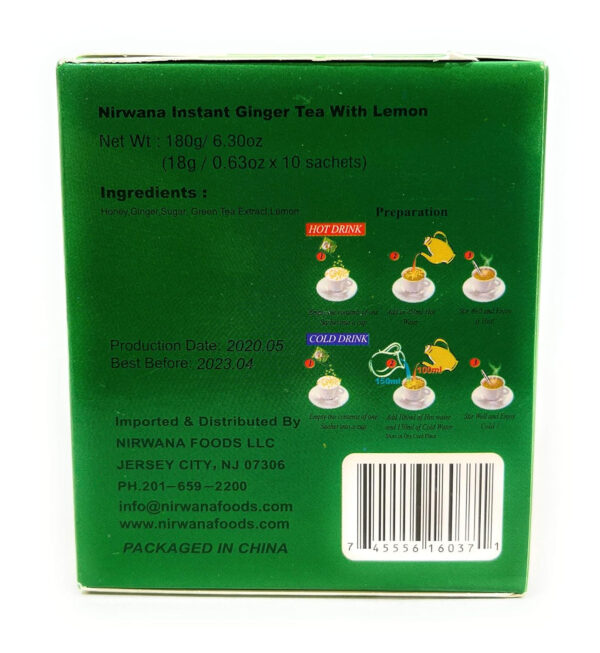 Nirwana Lemon Ginger Tea 10 Sachets – Refreshing Herbal Blend with Ginger, Lemon, Honey and Green Tea | Digestive Support, Immune Boost, and Relaxation | Perfect Tea Gift Set and Holiday Gift Baskets