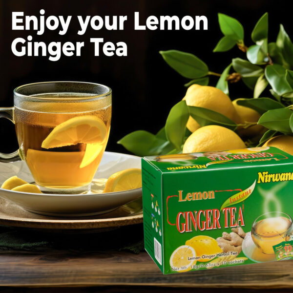 Nirwana Lemon Ginger Tea 10 Sachets – Refreshing Herbal Blend with Ginger, Lemon, Honey and Green Tea | Digestive Support, Immune Boost, and Relaxation | Perfect Tea Gift Set and Holiday Gift Baskets