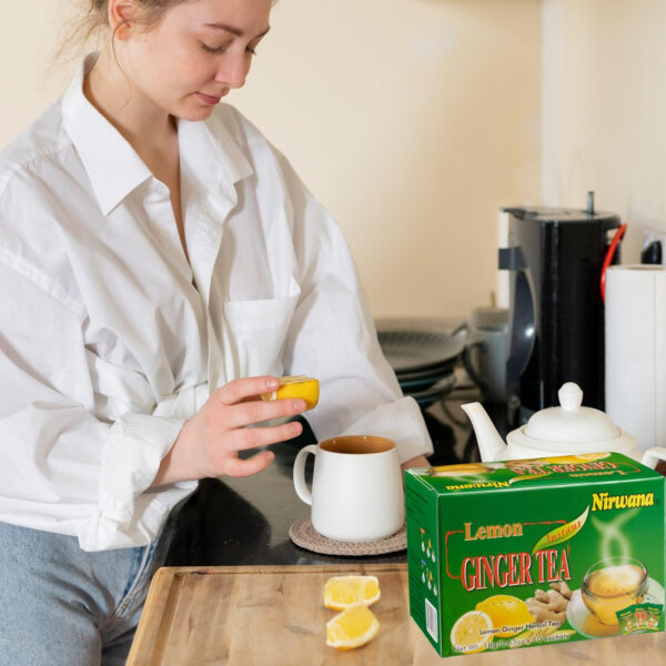 Nirwana Lemon Ginger Tea 10 Sachets – Refreshing Herbal Blend with Ginger, Lemon, Honey and Green Tea | Digestive Support, Immune Boost, and Relaxation | Perfect Tea Gift Set and Holiday Gift Baskets