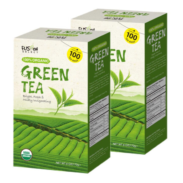 Fusion Select 200 Counts Organic Green Tea - Fresh Herbal Drink with Mild & Bright Flavor - Easy to Brew - Relaxing Tea Beverages with Antioxidant Support - Individually Wrapped Tea Bags