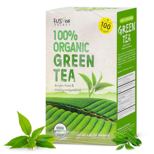 Fusion Select 200 Counts Organic Green Tea - Fresh Herbal Drink with Mild & Bright Flavor - Easy to Brew - Relaxing Tea Beverages with Antioxidant Support - Individually Wrapped Tea Bags