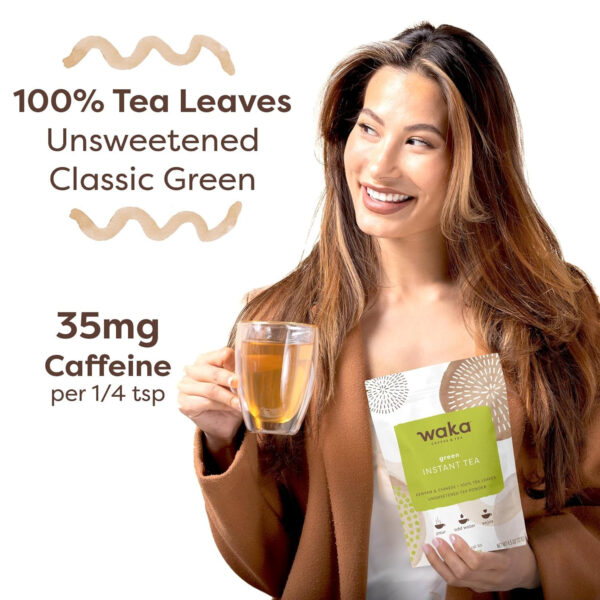68938280ecd156a4333931ef4b0ea479e8892844420f2ae2e5ec1.jpg Waka Instant Green Tea Mix, Classic - 100% Tea Leaves, No Additives, Unsweetened Tea Powder for 50 Quarts or 200 Cups – Easy Quick Hot and Iced Teas (4.5oz)