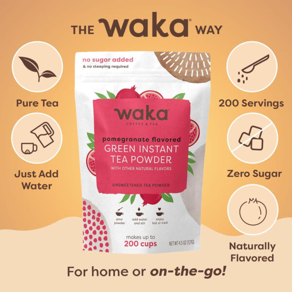 68938285ad40969f0e093e26e5fc890cfa112403c0702d7757e79.jpg Waka Instant Green Tea Mix, Classic - 100% Tea Leaves, No Additives, Unsweetened Tea Powder for 50 Quarts or 200 Cups – Easy Quick Hot and Iced Teas (4.5oz)