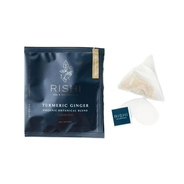 Rishi Tea Turmeric Ginger Herbal Tea - Organic Sachet Bags, Caffeine Free Ayurvedic Digestive Blend with Spicy Ginger & Citrus - 15 Count (Pack of 1)