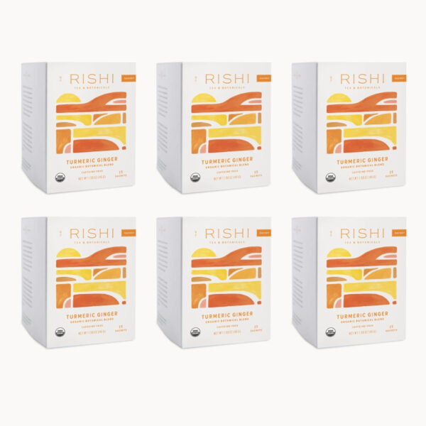 689382cacca3a8c8a32b602b213856c32d0e0d48681cc31d5a5a4.jpg Rishi Tea Turmeric Ginger Herbal Tea - Organic Sachet Bags, Caffeine Free Ayurvedic Digestive Blend with Spicy Ginger & Citrus - 15 Count (Pack of 1)