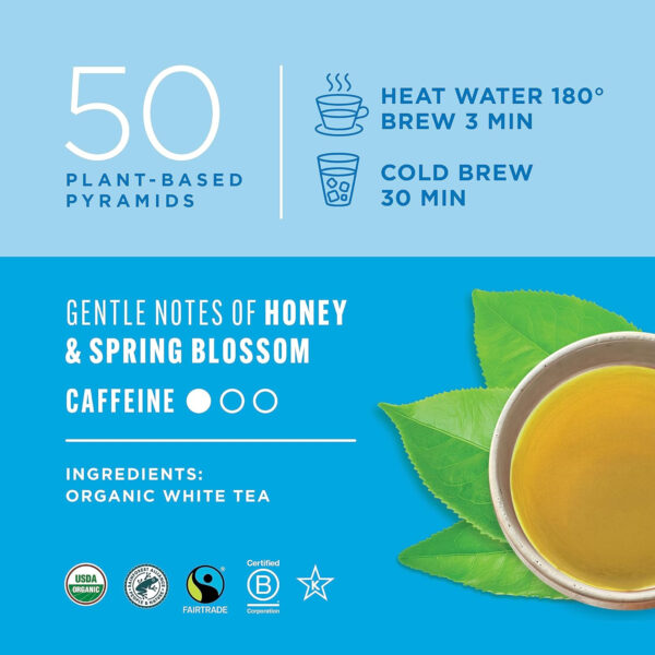 Teatulia Organic Jasmine Green Tea Bags (50 Pyramid Sachet Teabags) Whole Leaf Natural Green Tea Infused With Jasmine Flower In Bags. Premium 100% Compostable and Sustainably Grown In Bangladesh