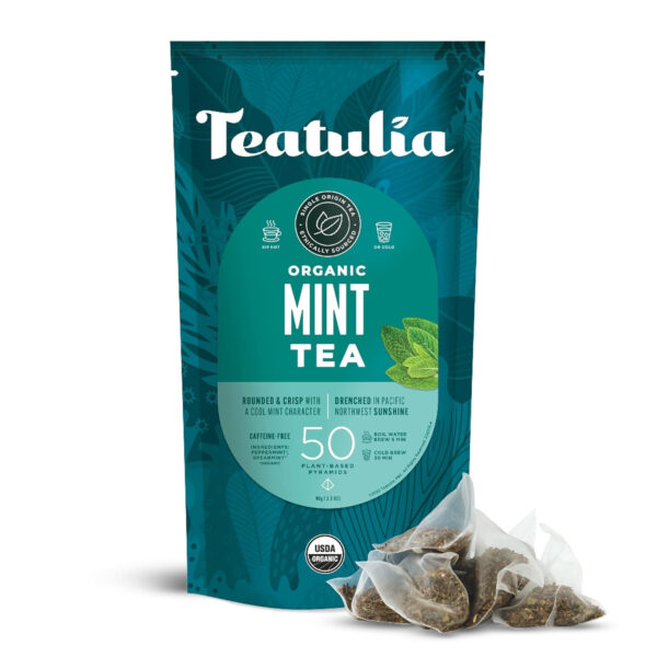 Teatulia Organic Jasmine Green Tea Bags (50 Pyramid Sachet Teabags) Whole Leaf Natural Green Tea Infused With Jasmine Flower In Bags. Premium 100% Compostable and Sustainably Grown In Bangladesh