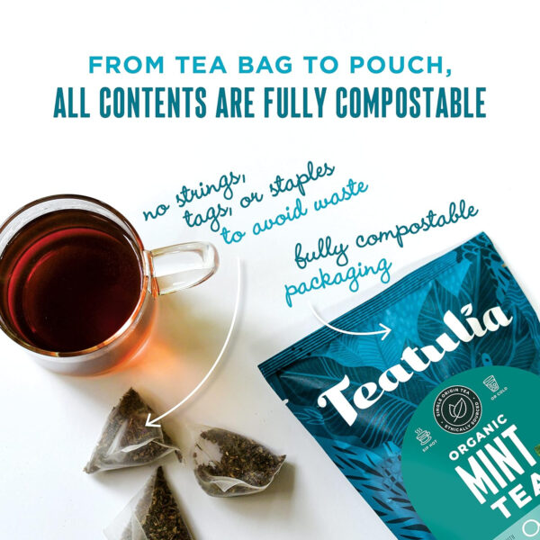 Teatulia Organic Jasmine Green Tea Bags (50 Pyramid Sachet Teabags) Whole Leaf Natural Green Tea Infused With Jasmine Flower In Bags. Premium 100% Compostable and Sustainably Grown In Bangladesh
