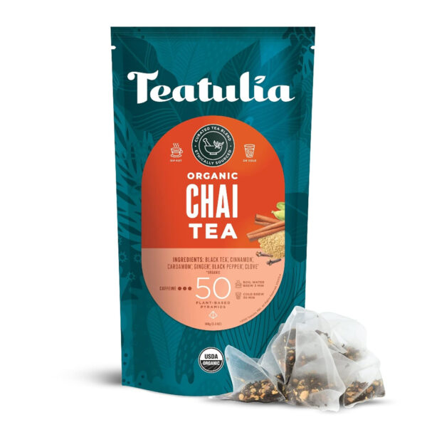 Teatulia Organic Jasmine Green Tea Bags (50 Pyramid Sachet Teabags) Whole Leaf Natural Green Tea Infused With Jasmine Flower In Bags. Premium 100% Compostable and Sustainably Grown In Bangladesh
