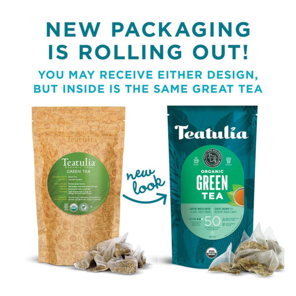 Teatulia Organic Jasmine Green Tea Bags (50 Pyramid Sachet Teabags) Whole Leaf Natural Green Tea Infused With Jasmine Flower In Bags. Premium 100% Compostable and Sustainably Grown In Bangladesh