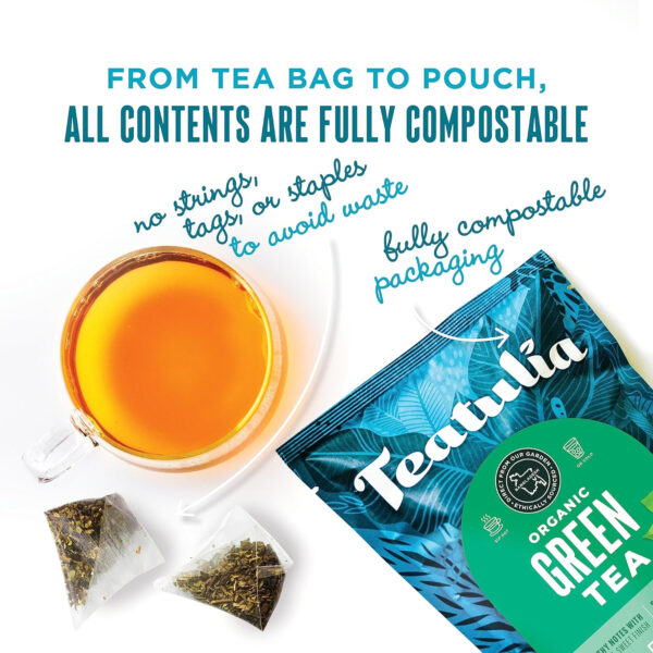Teatulia Organic Jasmine Green Tea Bags (50 Pyramid Sachet Teabags) Whole Leaf Natural Green Tea Infused With Jasmine Flower In Bags. Premium 100% Compostable and Sustainably Grown In Bangladesh