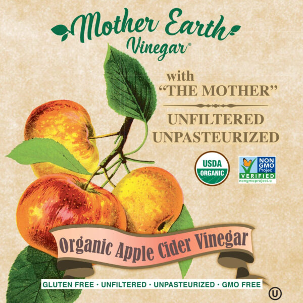 68938788f3797dcca4c62ed8758ac11abda4510035a12735a160d.jpg Mother Earth, Organic Apple Cider Vinegar with The Mother, Half Gallon, Fresh Pressed Organic Apples, OACV, ACV, Raw, Unpasteurized, Unfiltered (1/64oz Bottle)