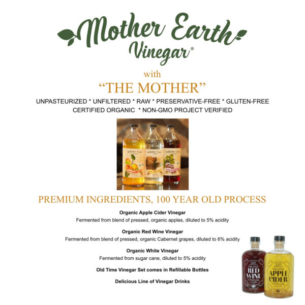 6893879107e83a718802b8ee297c4af3bcd2d82e7eee234e6448d.jpg Mother Earth, Organic Apple Cider Vinegar with The Mother, Half Gallon, Fresh Pressed Organic Apples, OACV, ACV, Raw, Unpasteurized, Unfiltered (1/64oz Bottle)