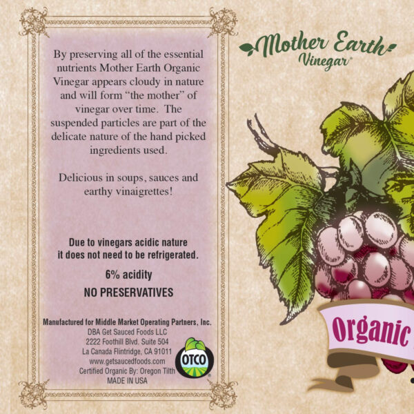 689387a3dbb51548f9136e9dba2b26c4c00f0b411a1a1e4cf94e5.jpg Mother Earth, Organic Apple Cider Vinegar with The Mother, Half Gallon, Fresh Pressed Organic Apples, OACV, ACV, Raw, Unpasteurized, Unfiltered (1/64oz Bottle)