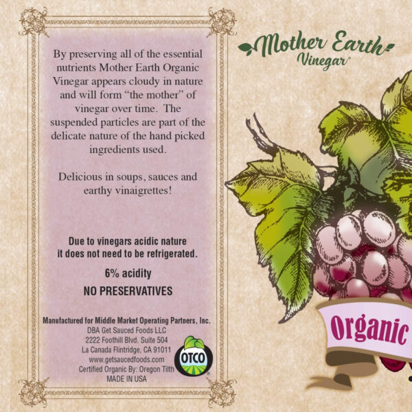 689387bad831382c3164bf66e9cf9c9036b4ca2cb560e75c7f4dd.jpg Mother Earth, Organic Apple Cider Vinegar with The Mother, Half Gallon, Fresh Pressed Organic Apples, OACV, ACV, Raw, Unpasteurized, Unfiltered (1/64oz Bottle)