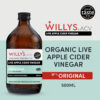 689387dd4511053804c98b67a4d3a99424e48ca35ff82e4c86ec0.jpg Willy's Organic ACV Apple Cider Vinegar with Mother - Probiotocs for Detox and Gut Health. 16.9oz Glass Bottle