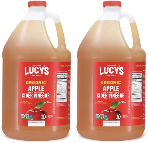 68938816991ed4aee1605aa2c8546372968b38a5e5932b4e0f0b0.jpg Lucy's Family Owned - GALLON SIZE, Organic, With the Mother, Apple Cider Vinegar, Unfiltered, Unpasteurized, NonGMO, and Raw