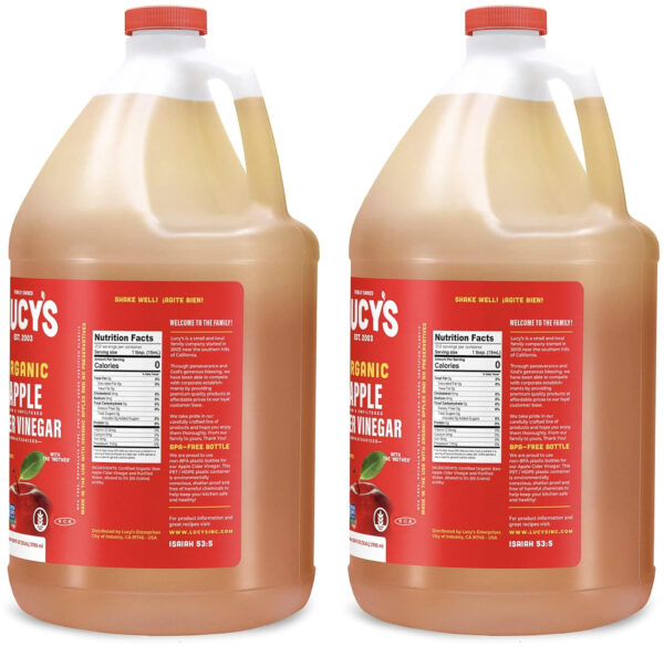 68938817e6f521f7a89db416f64b0fc4d16fd79493932ff697dc1.jpg Lucy's Family Owned - GALLON SIZE, Organic, With the Mother, Apple Cider Vinegar, Unfiltered, Unpasteurized, NonGMO, and Raw