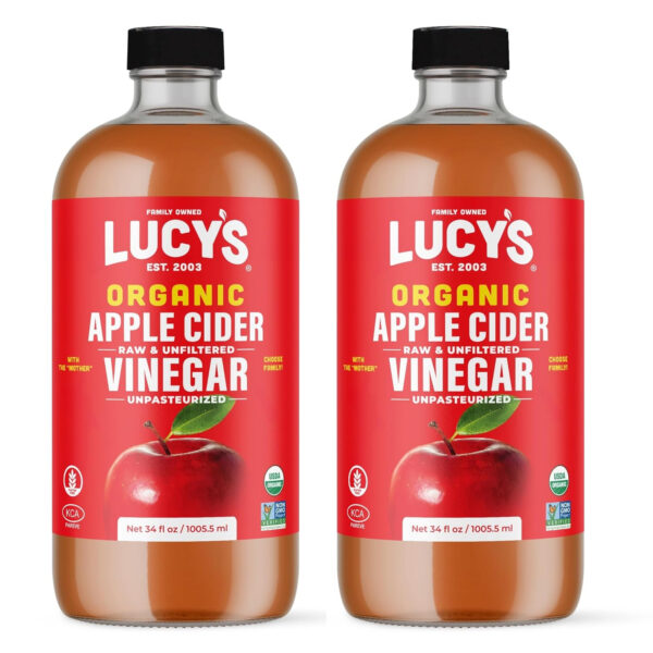 68938856a022678a8ad9f6053fd8bb628f44c607f99461b977ef7.jpg Lucy's Family Owned - 34oz. GLASS BOTTLE (2 PACK) Organic, With the Mother, Apple Cider Vinegar, Unfiltered, Unpasteurized, Raw, and NonGMO